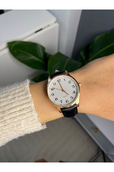 LUNA Eyewear Black Gold Numeral Women's Minimal Vintage Round Leather Strap Steel Case Retro Wristwatch