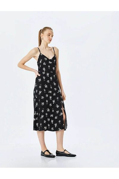 Koton Rope Strap Double Breasted Neckline Black Women's Dress 5Sal80031Iw