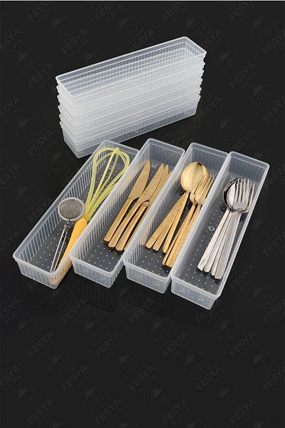 Fesya Home ORIGAMI 10 τεμαχίων Modular Spoon Fork Knife Drawer Organizer Εσωτερική οργάνωση - Διαφανές 10B