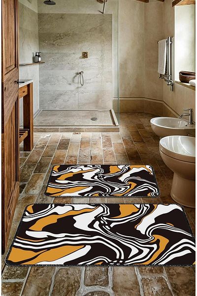 Artızon Black Bath Mat - Modern Design, Team Base Washable 50X60-60X90 cm