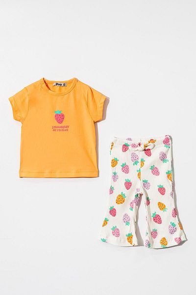 Magu Baby Girls Strawberry Print Cotton Short Sleeve T-Shirt and Pants Set - 6-18 Months