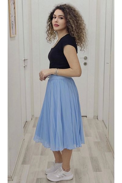 lodmela 6018-Blue Baby Blue Efect plisat cu talie elastică