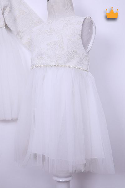 MİNİMONY Girl's Jacquard Eid Evening Dress 2 Piece Set Ecru 2027