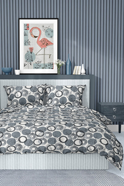 biocotton Sadece Çift Kişilik Sonsuz Desenli Nevresim Seti Mavi, - Beyaz ! ÇARŞAFSIZ