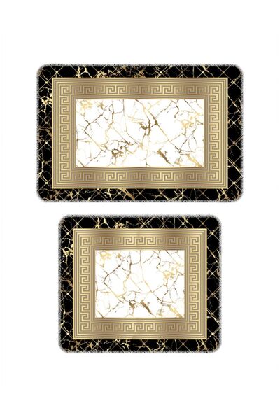 Artızon Gold Dekoratif Modern Tasarım Kaymaz Taban Yıkanabilir Set Takım Banyo Paspası 50x60-60x90 Cm