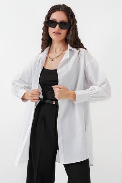 Bigdart 5946 Oversize Uzun Gömlek Tunik - Beyaz