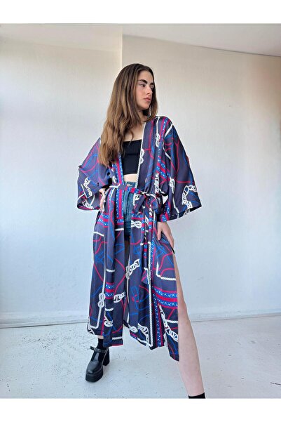 Retrobird كيمونو طويل بنمط سلسلة بحرية باللون الأزرق الداكن - حذاء نسائي عصري