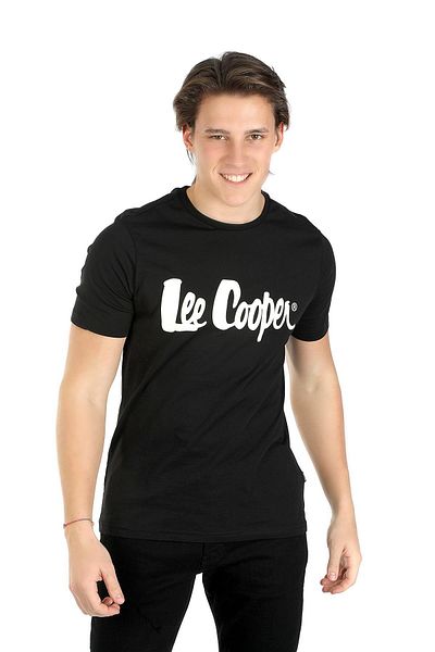 Lee Cooper Мъжка тениска с О-образно деколте, 100% памучен дизайн, черна