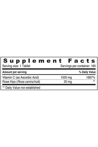 SUNSHINE Nutrition Vitamin C 1500Mg With Rosehips - Improves Energy And Adrenal Health, 100 Tablets