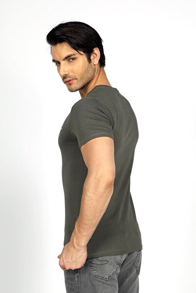 Lee Cooper Ανδρικό μπλουζάκι Nero από 100% βαμβάκι με λαιμόκοψη χακί