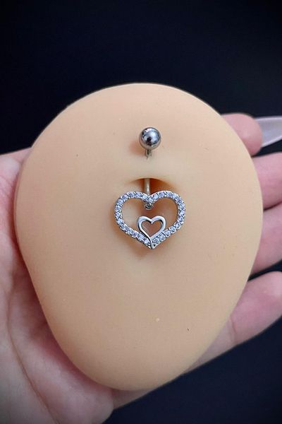 Blisse Piercing Women's Surgical Steel Heart Figured Zircon Stone Belly Navel Piercing