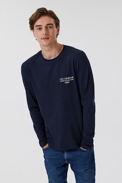 Lee Cooper Мъжка тениска с дълъг ръкав и О-образно деколте Renzo, тъмносиня