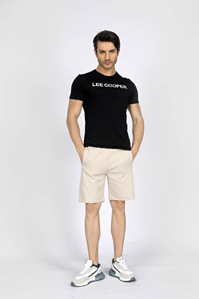 Lee Cooper Ανδρικό μπλουζάκι Carlo 100% βαμβακερό με λαιμόκοψη σε μαύρο χρώμα