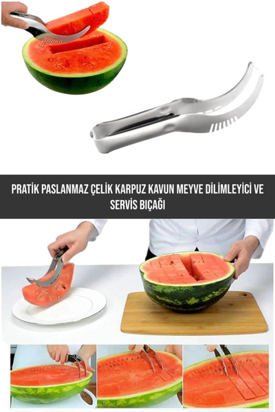CocoVia Pratik Paslanmaz Çelik Karpuz Kavun Meyve Dilimleyici Ve Servis Bıçağı