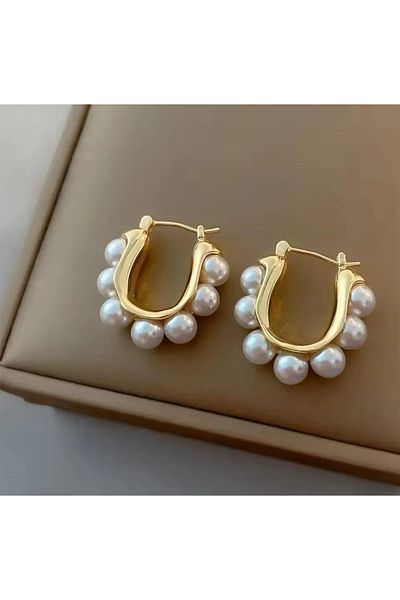 XUPING JEWELRY Pearl Steel Gold Hoop Earrings