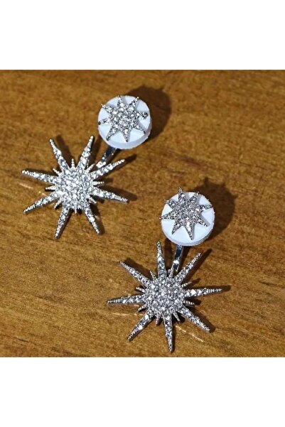 Dgt Luxury Gümüş Kaplama, Yapay Elmas Yuvarlak kar Tanesi Küpe