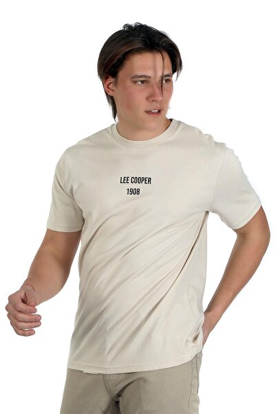 Lee Cooper Ανδρικό μπλουζάκι Artaud από 100% βαμβάκι με λαιμόκοψη σε σχήμα O, πέτρα