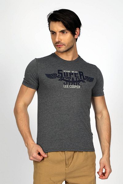 Lee Cooper Sertiw Men's 100% Cotton O Neck T-Shirt Anthracite Melange