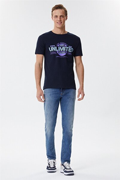 Lee Cooper Unlimited Men's 100% Cotton Crew Neck T-Shirt Navy Blue