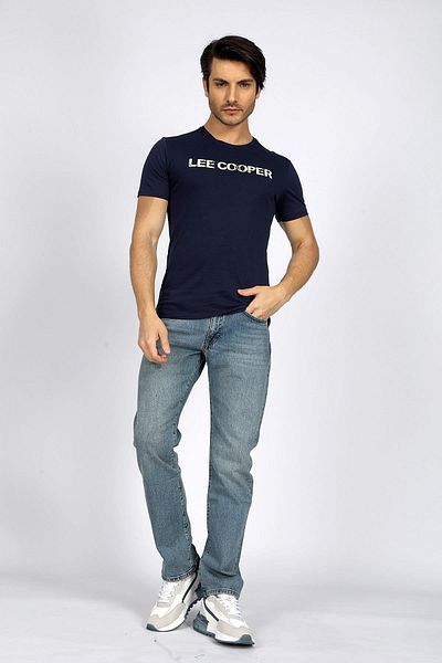 Lee Cooper Мъжка тениска Carlo с О-образно деколте, тъмносиня, 100% памучен цвят
