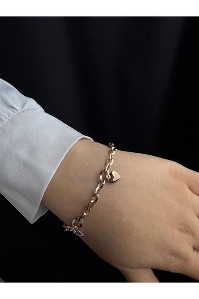 Üresinler Kuyumculuk 14 Ayar Altın Kalpli  3 Renk Kalpli Charm Bileklik Arpaş