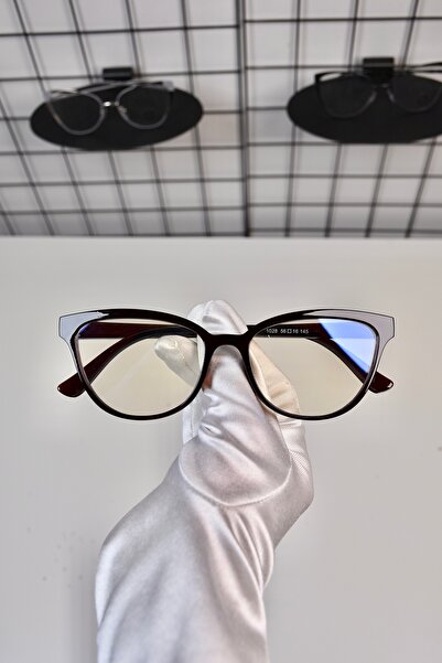 LOOKUP NEW Kahverengi Cat Eye Kemik Şeffaf Kadın Erkek Unisex Mavi Işık Korum...