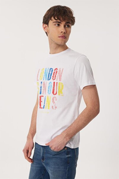 Lee Cooper Ανδρικό μπλουζάκι Fergus 100% βαμβακερό με λαιμόκοψη σε λευκό χρώμα