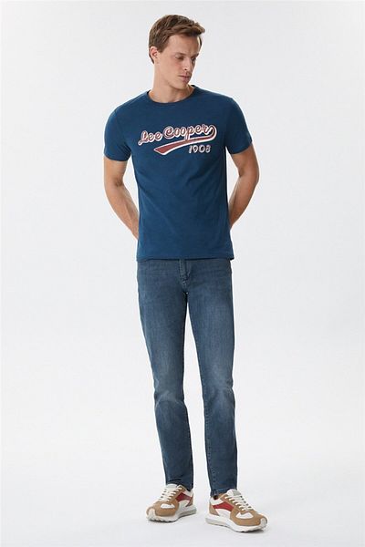 Lee Cooper Ανδρικό μπλουζάκι με λαιμόκοψη 100% βαμβάκι Hardy, μπλε ναυτικό