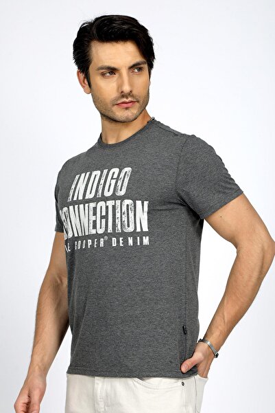 Lee Cooper Kaeith Men's 100% Cotton O-Neck T-Shirt Anthracite Melange