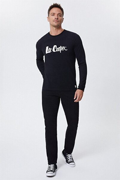 Lee Cooper Zayne Men's 100% Cotton O-Neck Long Sleeve T-Shirt Black