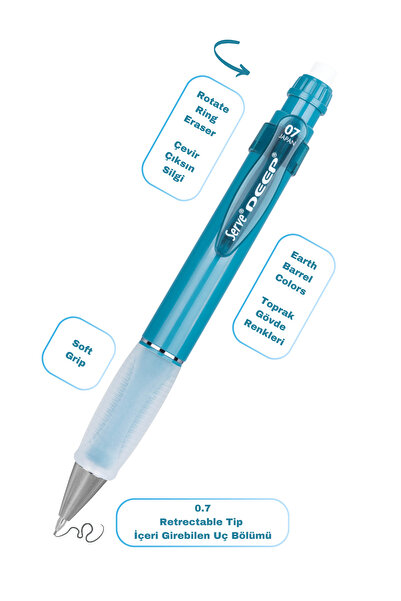 Serve Deep Versatil Kalem 07mm- Toprak Tonları - Yedekli Set (Grip ve Silgi)