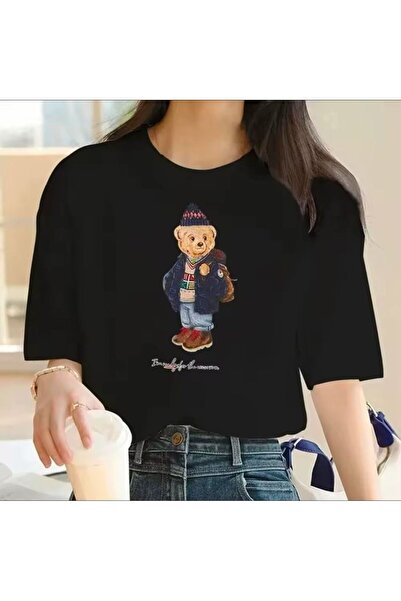 PALPİTO Ženski crni medved od Torba komada Štampano Oversize kroj T-shirt
