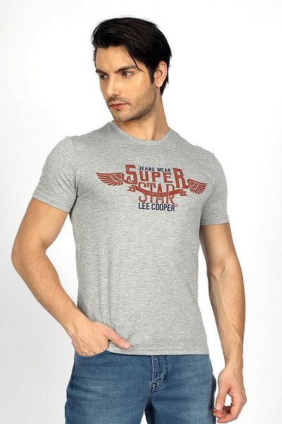 Lee Cooper Sertiw Men's 100% Cotton O Neck T-Shirt Gray Melange
