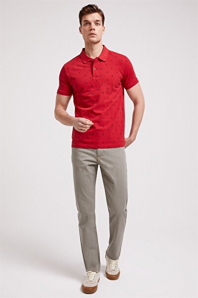 Lee Cooper Pool Erkek %100 Pamuk Baskılı Polo Yaka T-Shirt Kırmızı