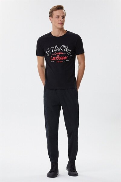 Lee Cooper Fox Men's 100% Cotton Crew Neck T-Shirt Black