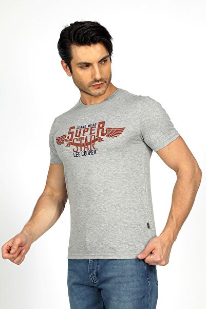 Lee Cooper Sertiw Men's 100% Cotton O-Neck T-Shirt Gray Melange
