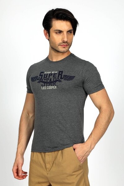 Lee Cooper Sertiw Men's 100% Cotton O-Neck T-Shirt Anthracite Melange