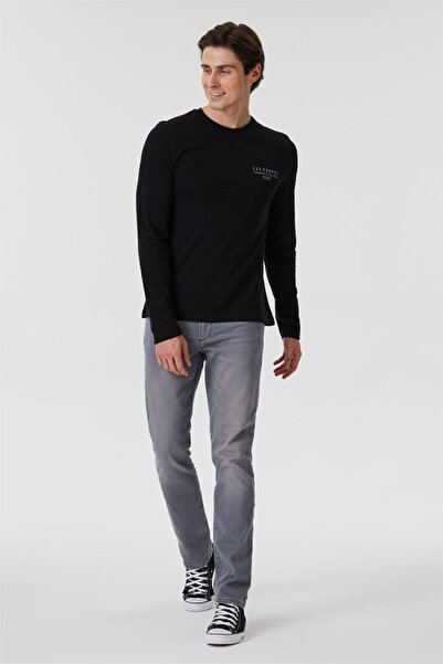 Lee Cooper تي شيرت رينزو رجالي 100% قطن برقبة دائرية وأكمام طويلة باللون الأسود