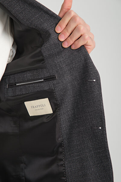 Frappoli Men's Black Patterned Stretch Fabric Slim Fit Bag Pocket Half Lining 4 Season Blazer Jacket