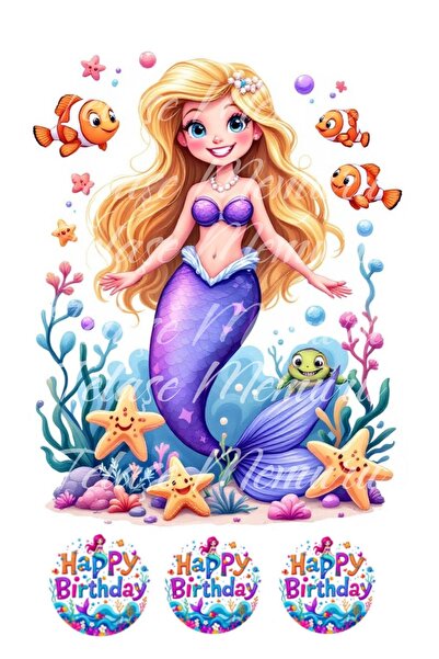 telaşe memuru Deniz Kızı Pasta Süsü Pasta Resmi Ve Baskısı - Yenilebilir Past...