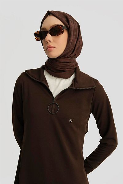 Armine Tunic Zipper-Detailed Brown 25Ytd436