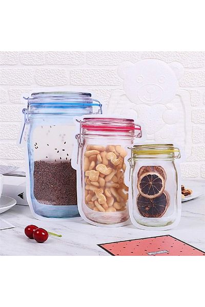 omilife Practical Jar Pattern - Transparent Ziplock Bag, Large 3 Pieces
