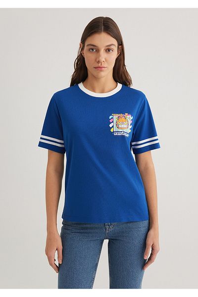 Mavi Tricou de damă cu croială obișnuită cu imprimeu Garfield