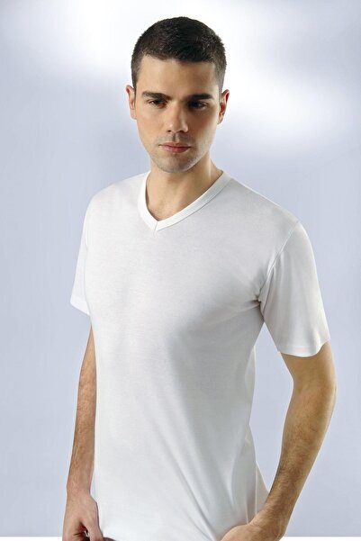 Anıt 1109 قميص داخلي رجالي أبيض مكون من 3 قطع ورقبة على شكل حرف V وأكمام