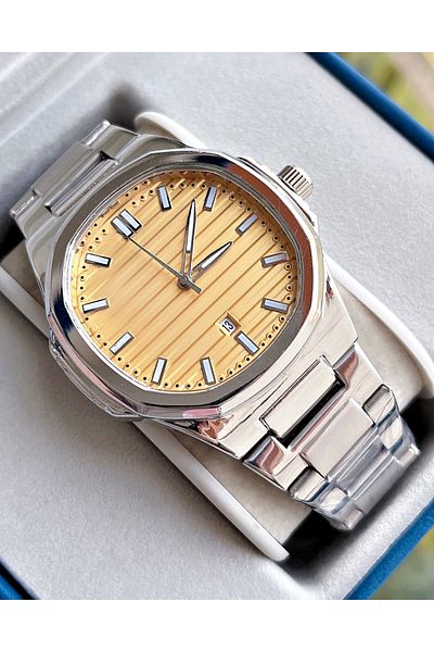 Weluxa Silver Color Steel Cord Calendar Men's Wrist Watch