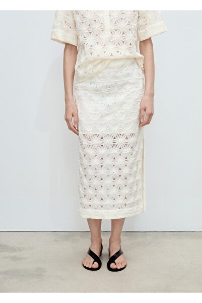 MANGO Woman Çiçek dokulu ajur örgü etek