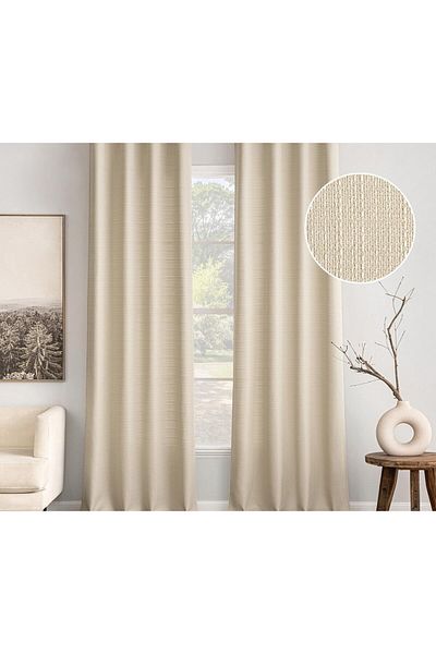 Pyramid Home Sand Beige Pleated Linen Backdrop Curtain 1/3 Close Pleated Linen Backdrop Curtain Backdrop