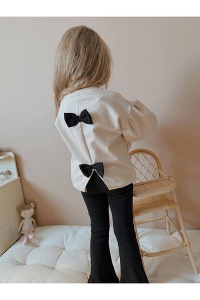 YİGİT BUTİK Yigit Boutique Bowknot Flared Leg Girl's Bottom and Top Set