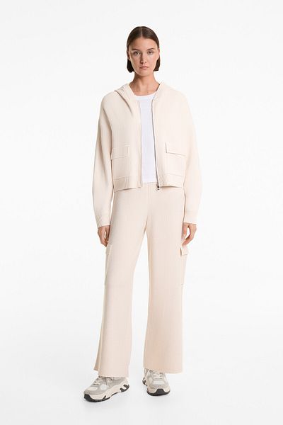 Oysho Long hooded knit cargo jacket