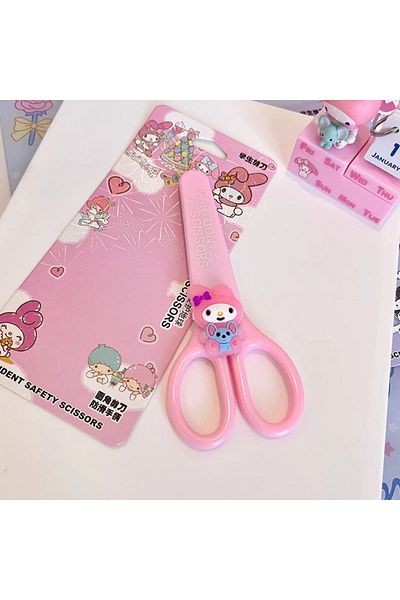 Miniso Melody Kawaii Cartoon Kuromi Cinnamoroll Melody Hand Made Scissors Cute Children Safety Silicone She